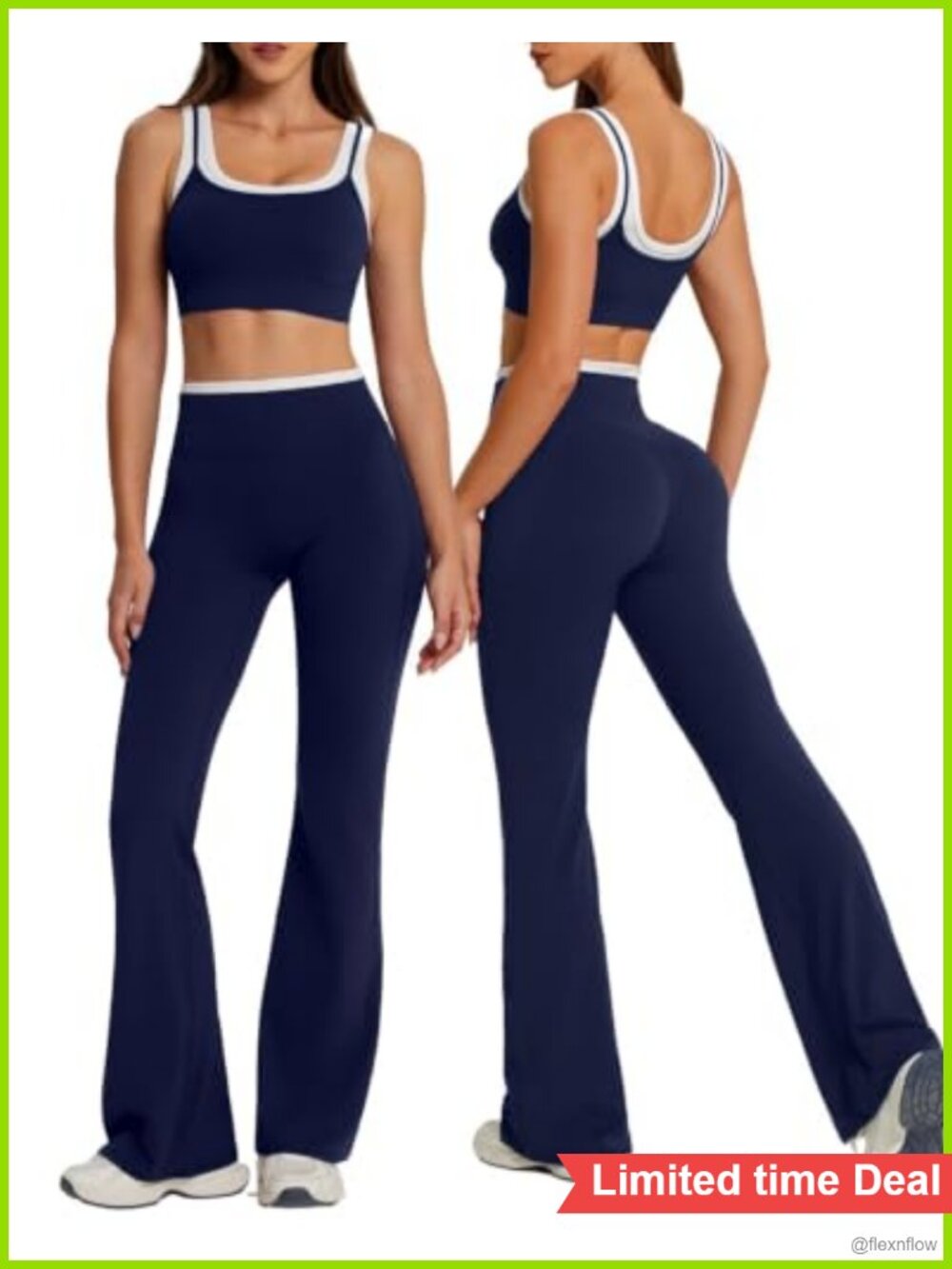 2 Piece Workout Set Sports Bra & Flare Leggings Nylon Elastane Gym Yoga Pilates